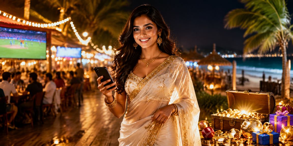 Indian woman enjoying cricket betting on mobile